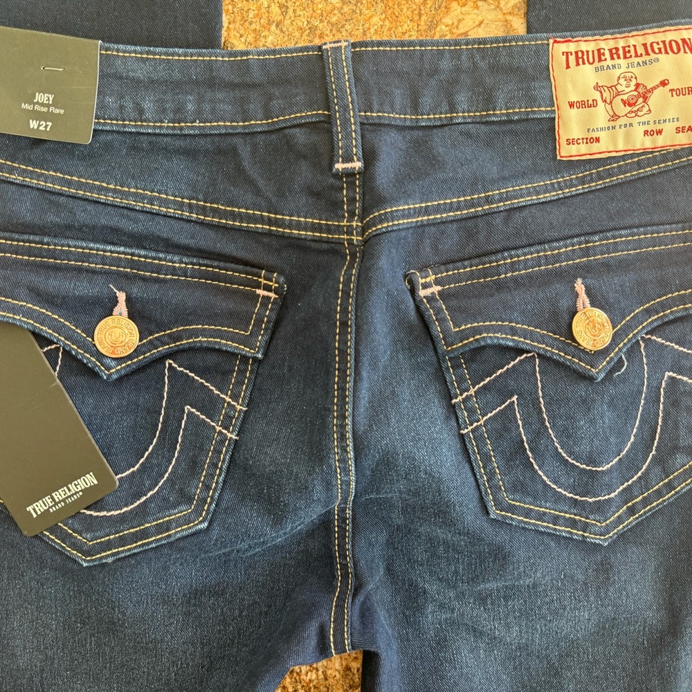 True Religion Blue Boot Cut Jeans with Signature Stitching